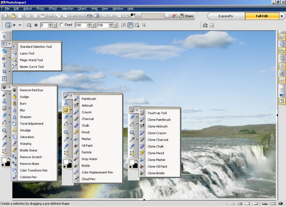 Интерфейс PhotoImpact X3 с инструментами для редактирования фотографий.
